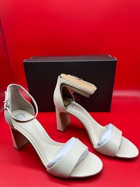 Vince Camuto Cream Ankle-Strap Block Heels